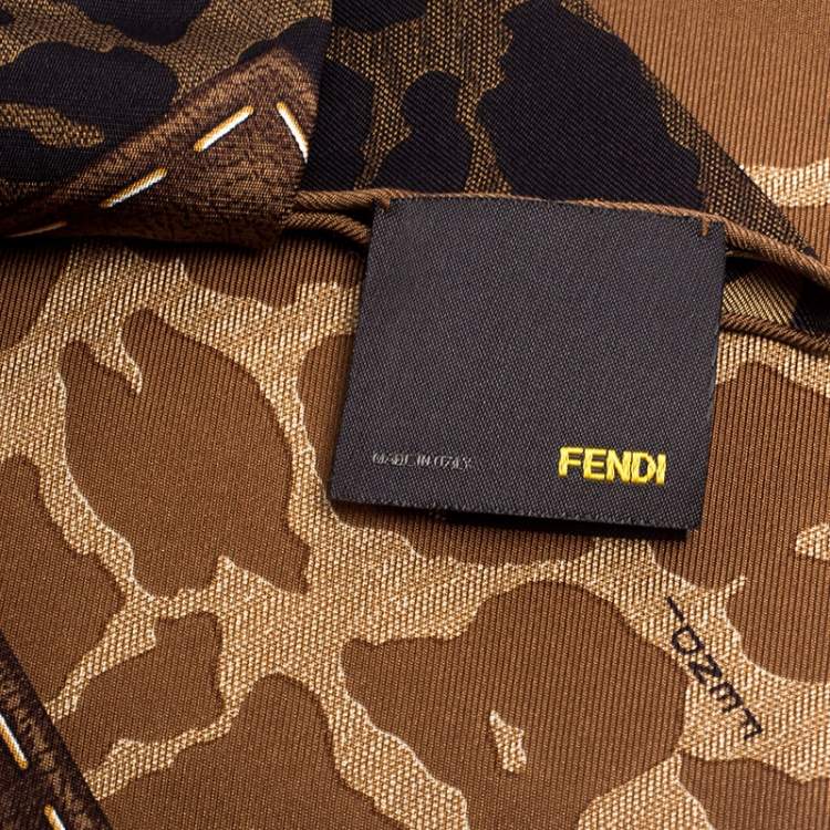 Pre Owned Fendi Brown Leopard Print Silk Square Scarf 