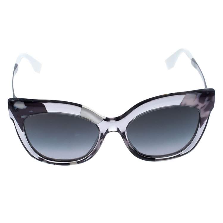 Pre Owned Fendi Patterned Grey/ Grey Gradient FF 0179/S Jungle Cat Eye Sunglasses