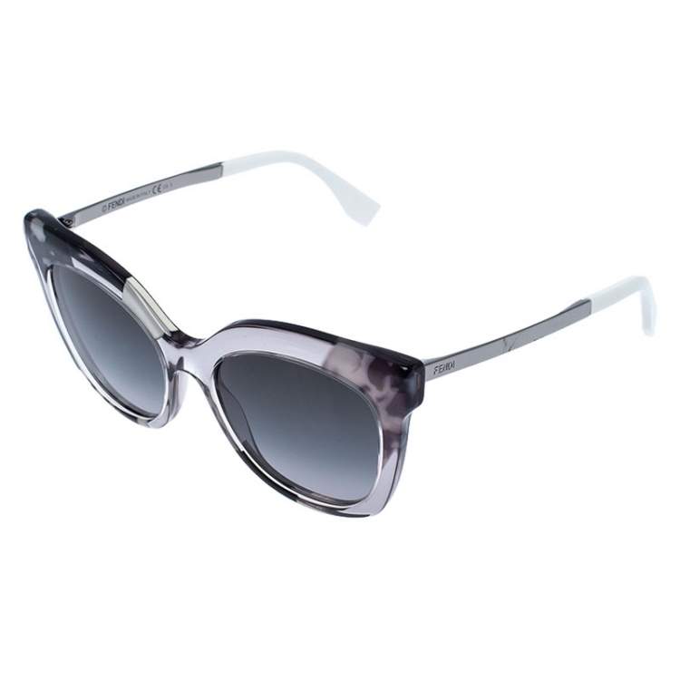 Pre Owned Fendi Patterned Grey/ Grey Gradient FF 0179/S Jungle Cat Eye Sunglasses