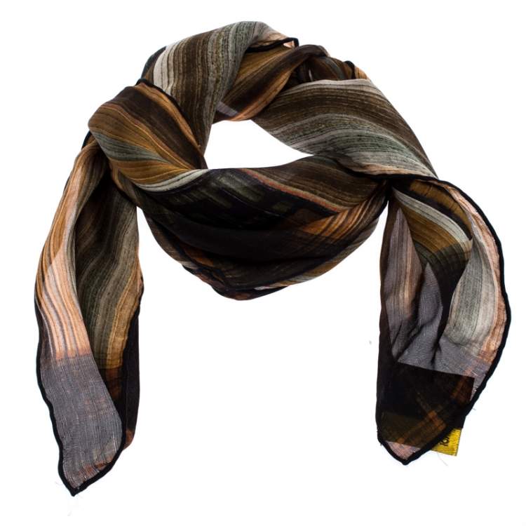 Pre Owned Fendi Multicolor Zucca Print Silk Square Scarf