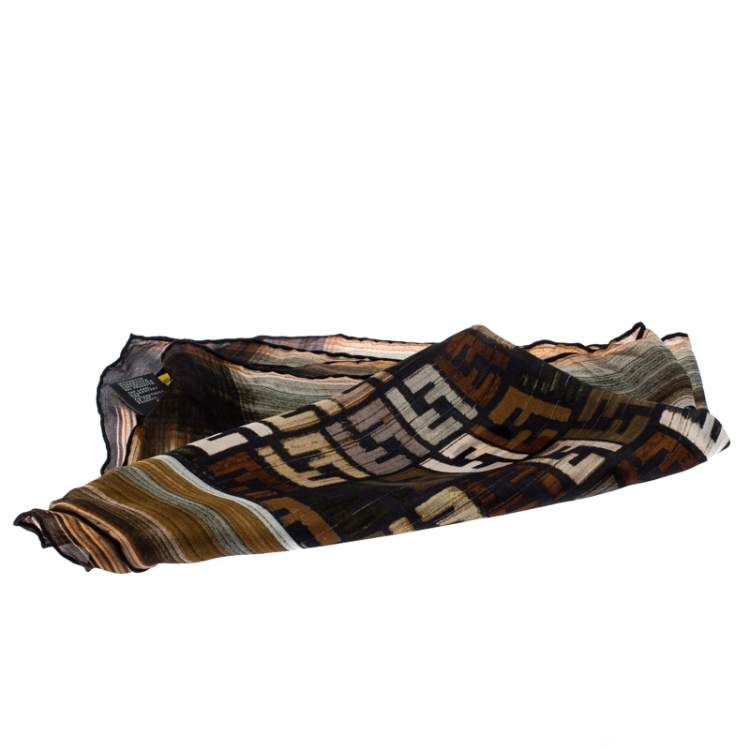 Pre Owned Fendi Multicolor Zucca Print Silk Square Scarf