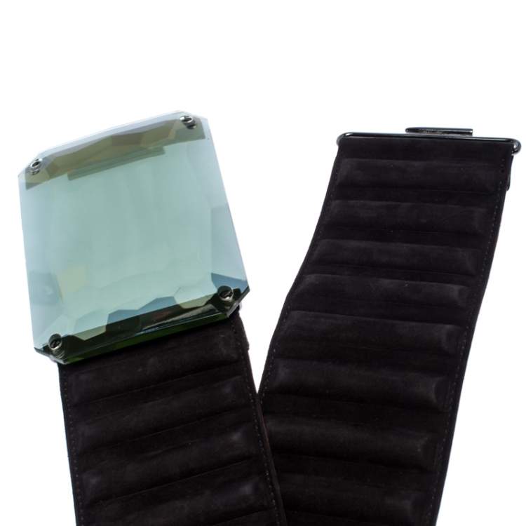 Pre Owned Fendi Black Suede Wide Mirror Buckle Belt Size 75