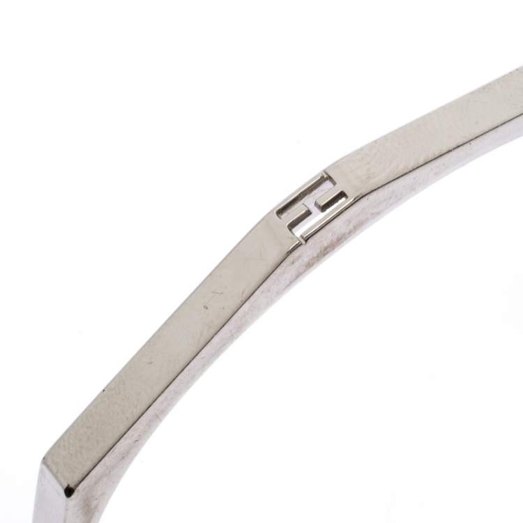 Pre Owned Fendi Baguette Silver Tone Open Cuff Bracelet