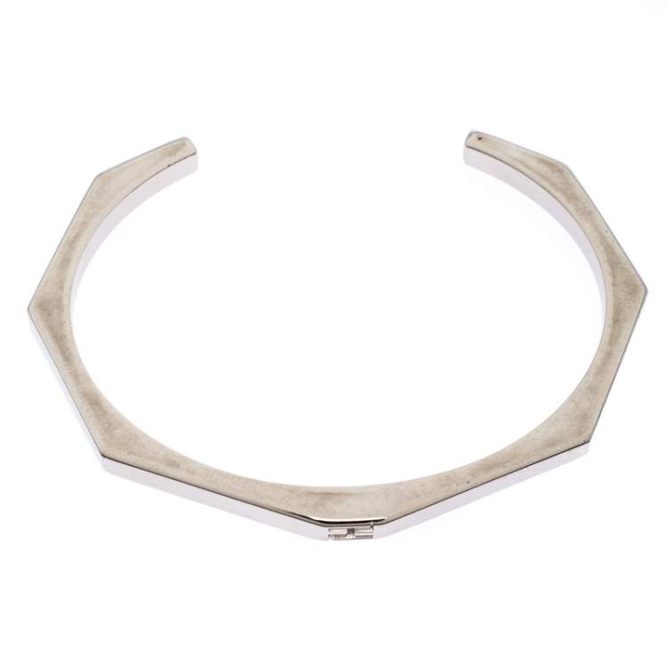 Pre Owned Fendi Baguette Silver Tone Open Cuff Bracelet