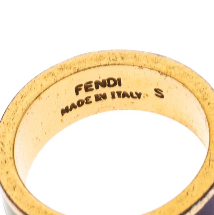 Pre Owned Fendi The Fendista Bicolor Enamel Gold Tone Band Ring Size EU 51