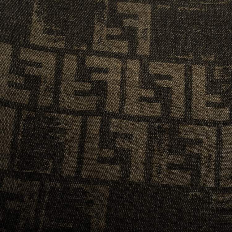 Pre Owned Fendi Brown Distressed Zucca Patterned Wool Blend Scarf