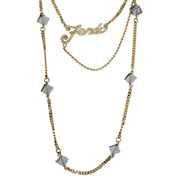 Fendi Gold Tone Multi Charm Layered Necklace Fendi