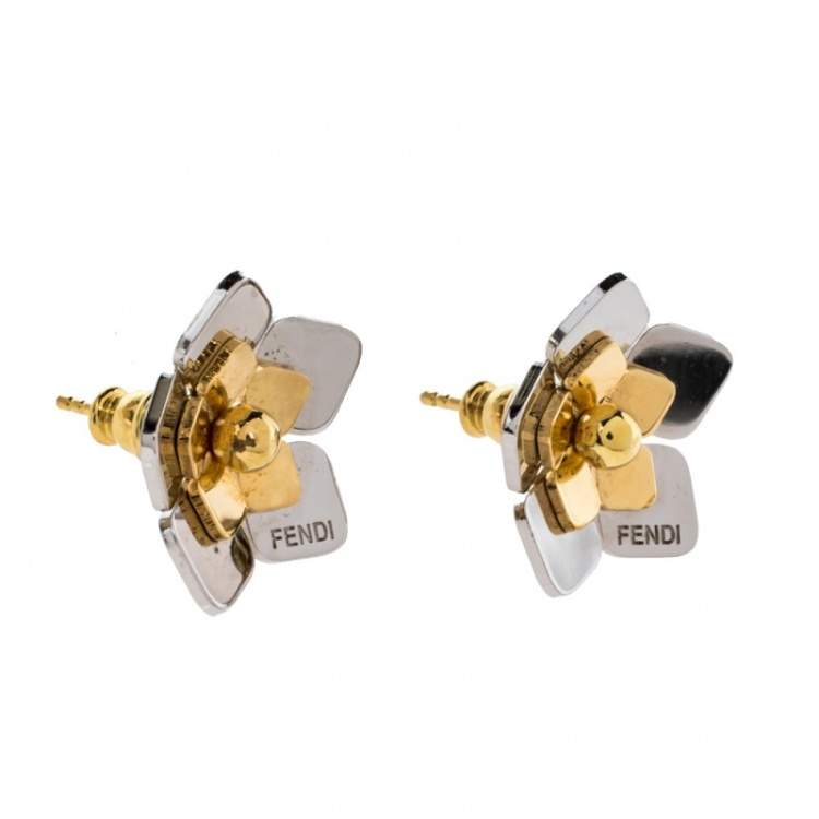 Fendi Two Tone Blossom Stud Earrings Fendi | TLC