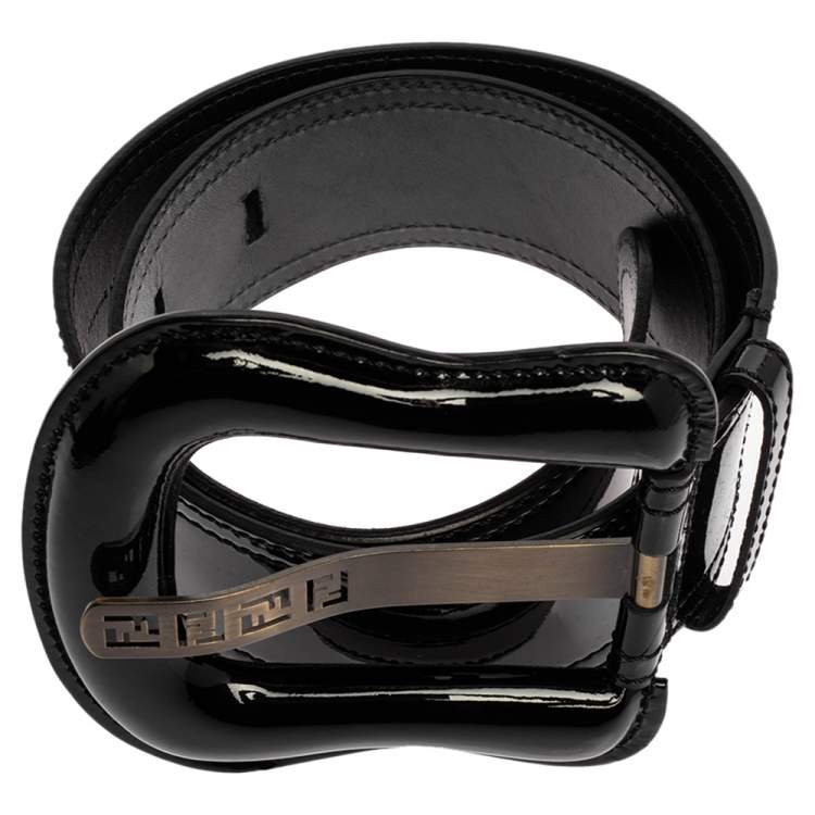 Pre Owned Fendi Black Patent Leather B Buckle Belt 80CM