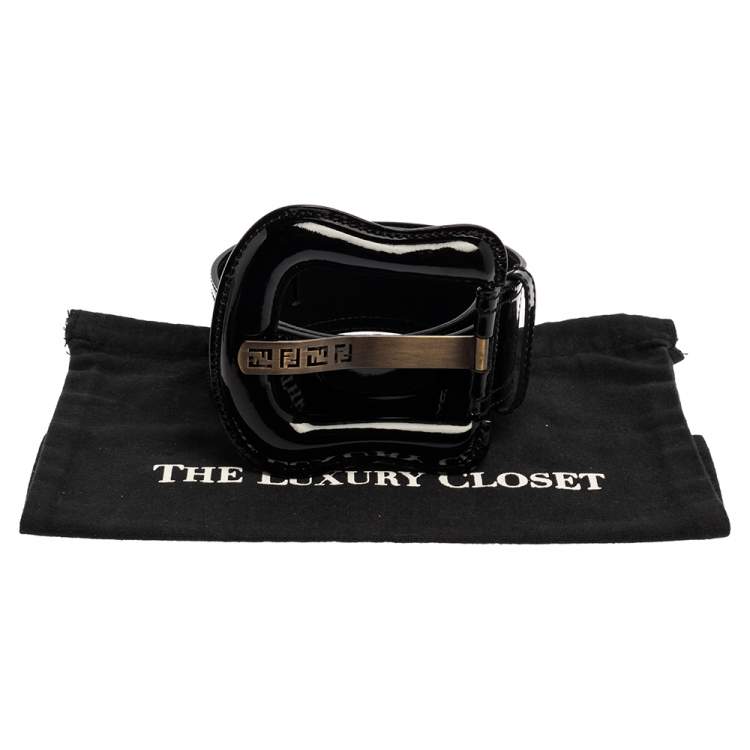 Pre Owned Fendi Black Patent Leather B Buckle Belt 80CM