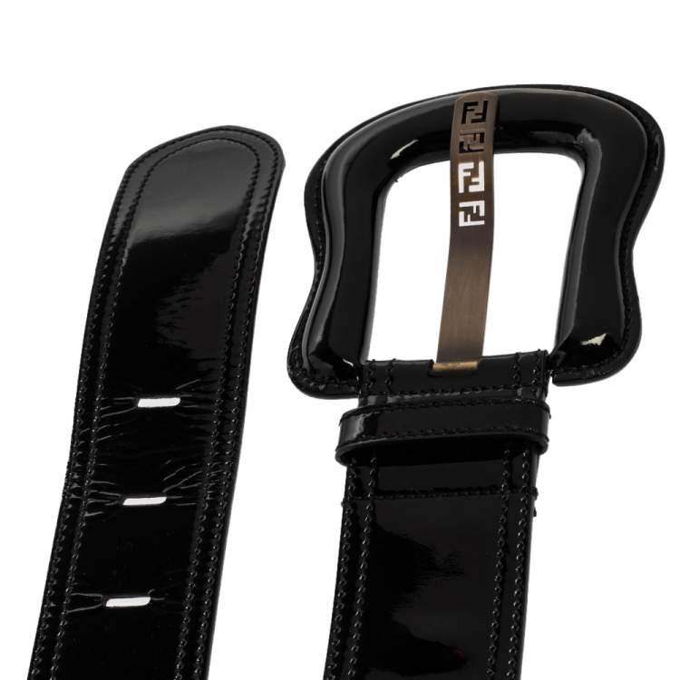 Pre Owned Fendi Black Patent Leather B Buckle Belt 80CM