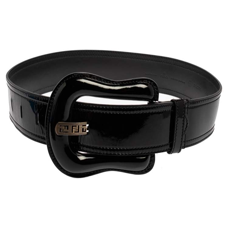 Pre Owned Fendi Black Patent Leather B Buckle Belt 80CM