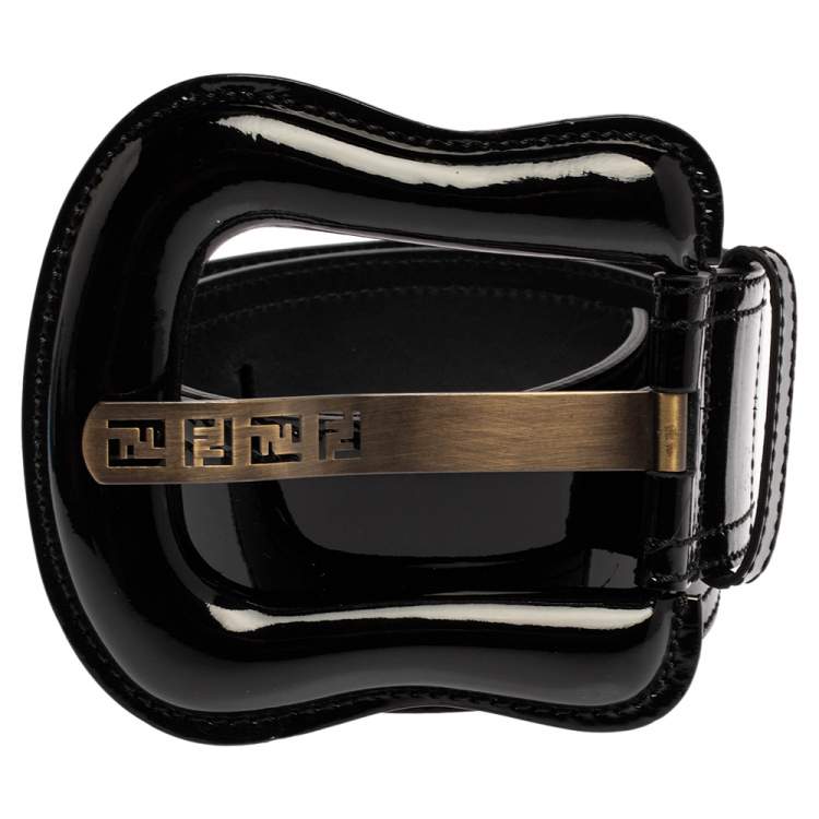 Pre Owned Fendi Black Patent Leather B Buckle Belt 80CM