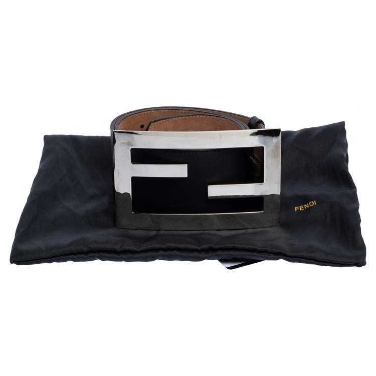 Pre Owned Fendi Black Leather FF Buckle Waist Belt 85CM