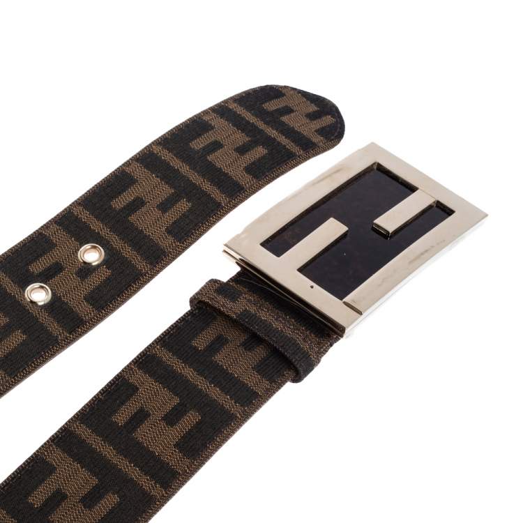 Pre Owned Fendi Brown Zucca Canvas FF Buckle Belt 85CM