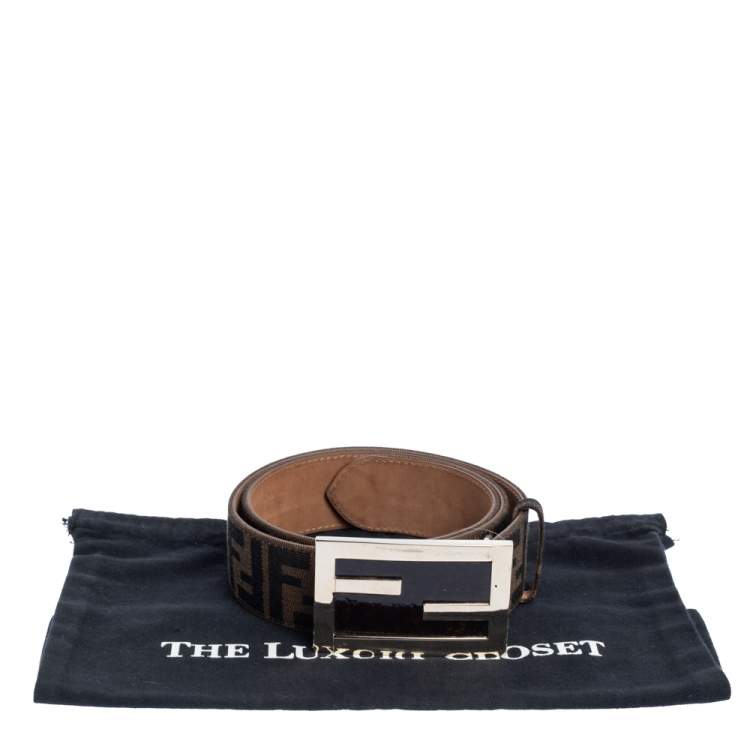 Pre Owned Fendi Brown Zucca Canvas FF Buckle Belt 85CM