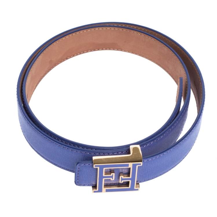 Pre Owned Fendi Purple Leather FF Buckle Belt 80CM