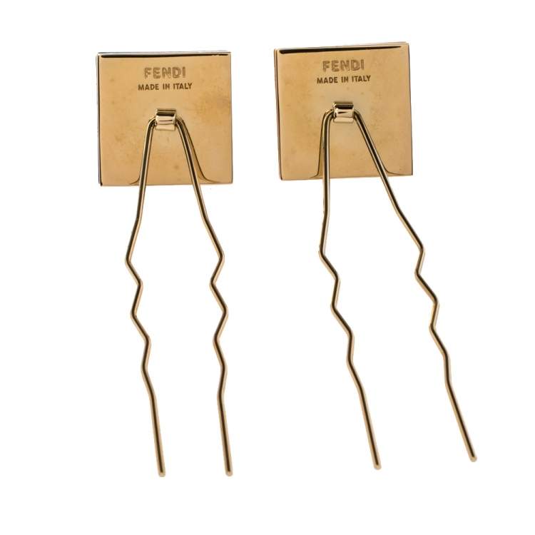 Pre Owned Fendi Multicolor Studded Set of 2 Hair Pins 