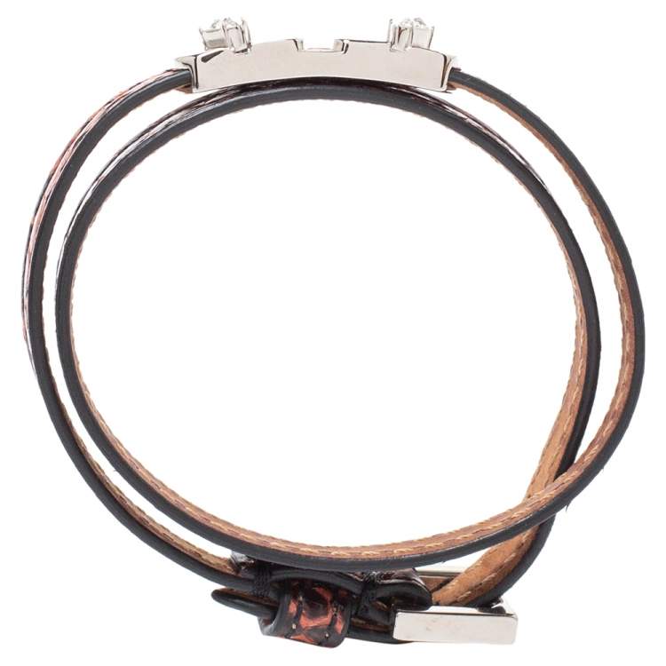 Pre Owned Fendi Brown Snakeskin Wonders Double Wrap Bracelet