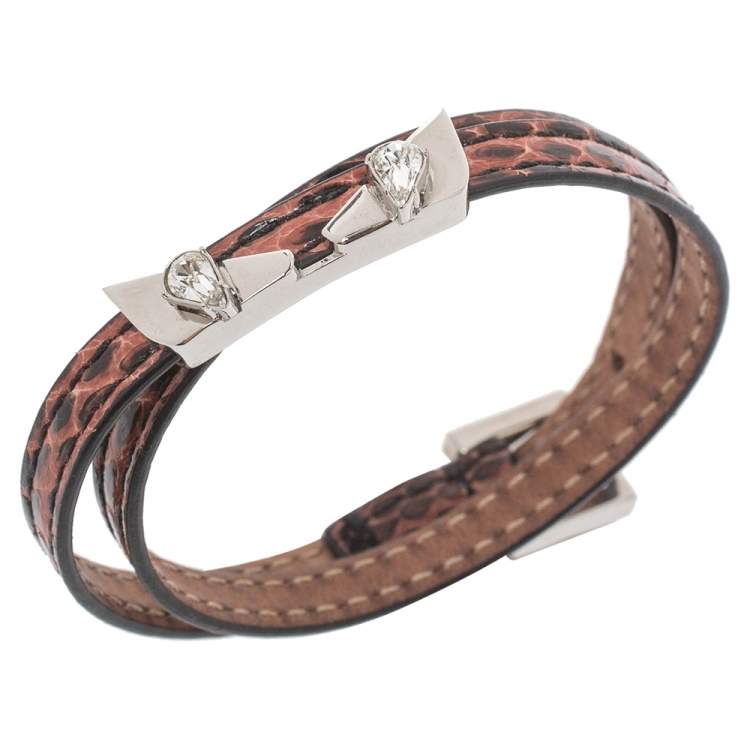 Pre Owned Fendi Brown Snakeskin Wonders Double Wrap Bracelet