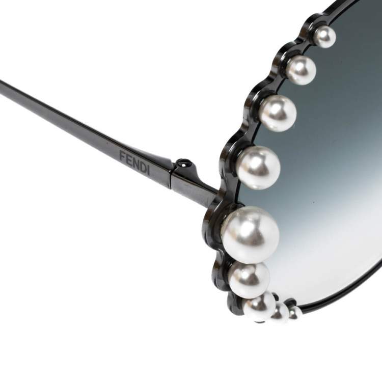 Pre Owned Fendi Faux Pearl/ Green Gradient FF0295 Round Sunglasses