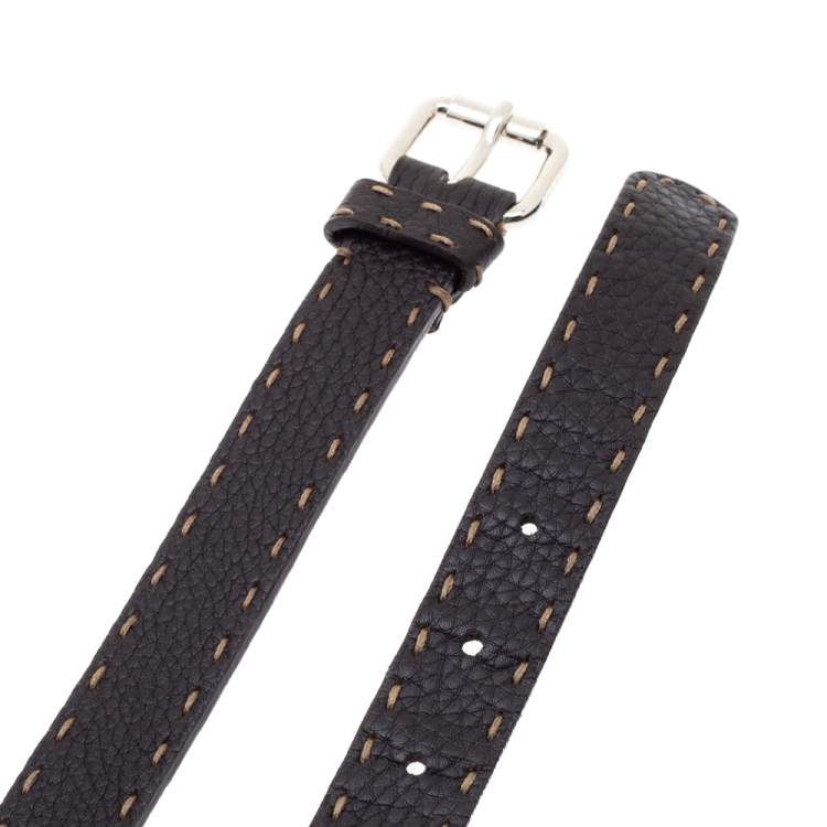 Pre Owned Fendi Dark Brown Selleria Leather Buckle Belt 90CM