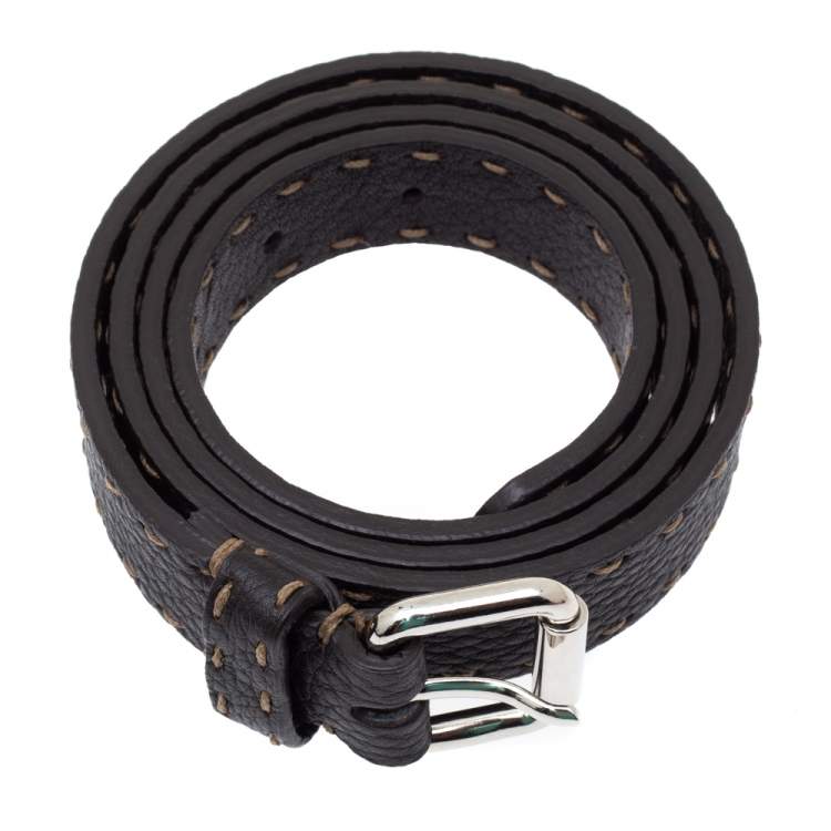Pre Owned Fendi Dark Brown Selleria Leather Buckle Belt 90CM