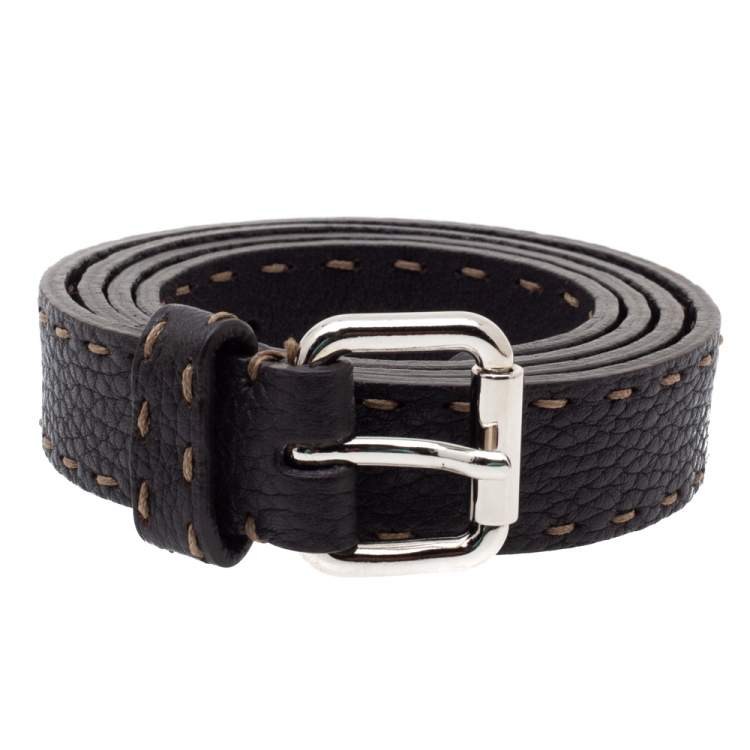 Pre Owned Fendi Dark Brown Selleria Leather Buckle Belt 90CM