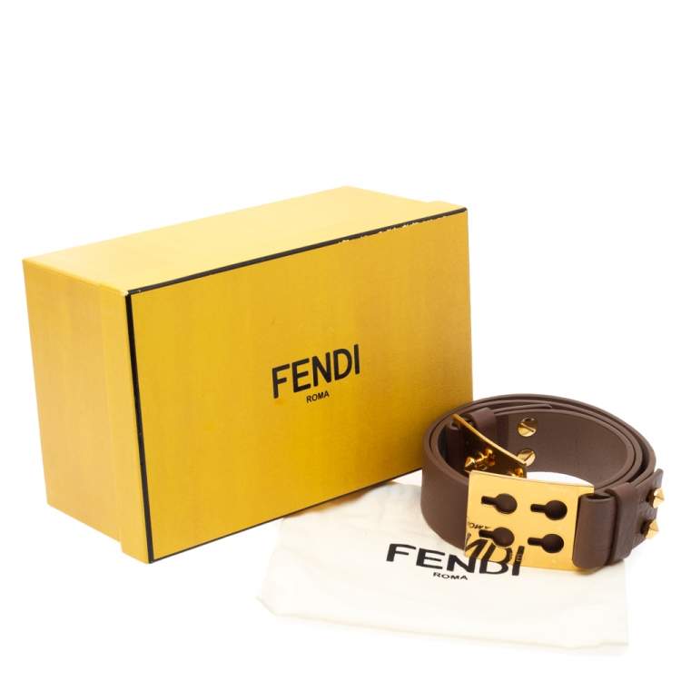 Pre Owned Fendi Brown Leather Studded Sliding Belt 85CM