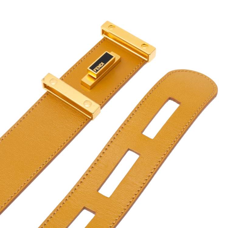 Pre Owned Fendi Mustard Cut Out Leather Belt 85CM