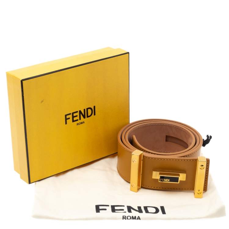 Pre Owned Fendi Mustard Cut Out Leather Belt 85CM