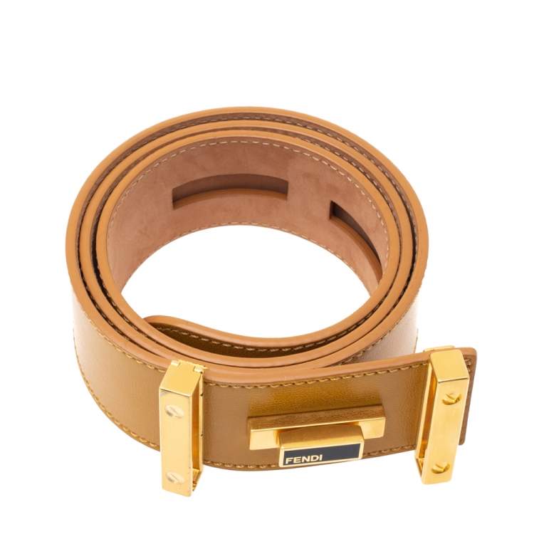 Pre Owned Fendi Mustard Cut Out Leather Belt 85CM