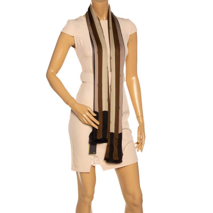 Pre Owned Fendi Multicolor Pequin Silk Scarf