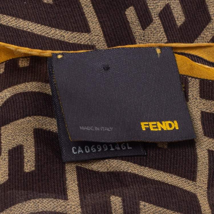 Pre Owned Fendi Brown Zucca Polka Dot Silk Scarf