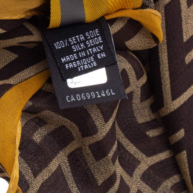 Pre Owned Fendi Brown Zucca Polka Dot Silk Scarf