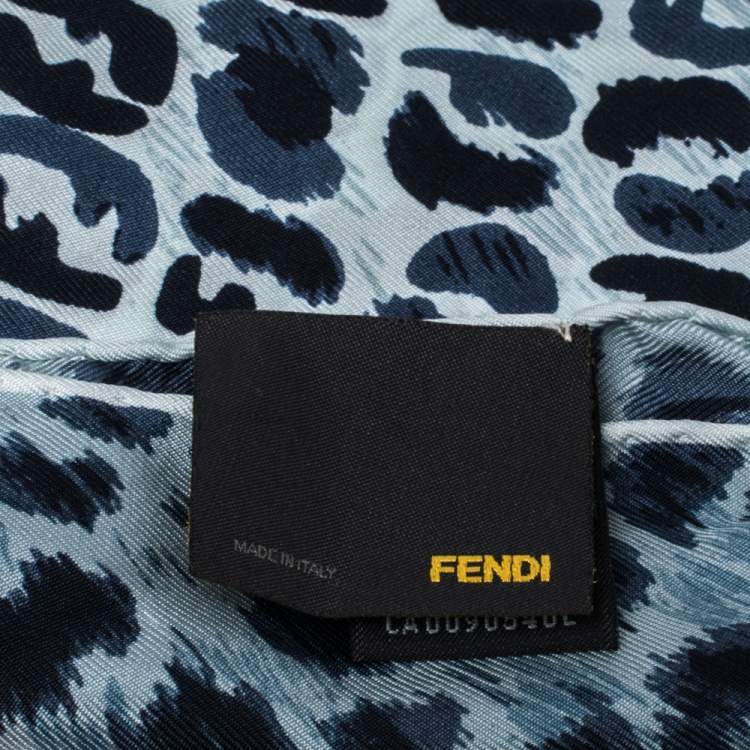 Pre Owned Fendi Blue Leopard Print Silk Scarf