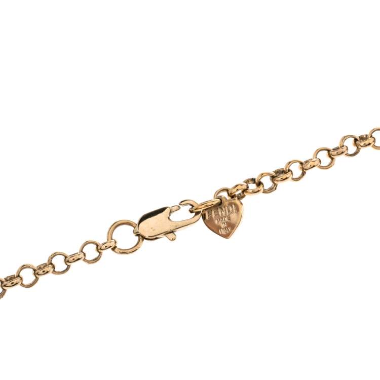 Pre Owned Fendi Crystal Letter Charm & ID Tag Pendant Rolo Chain Necklace