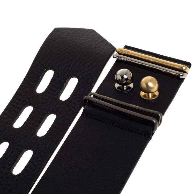 Pre Owned Fendi Black Leather Metal Waist Belt 75CM