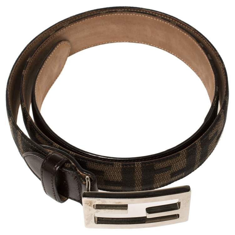 Pre Owned Fendi Tobacco Zucca Canvas FF Buckle Belt Size 95