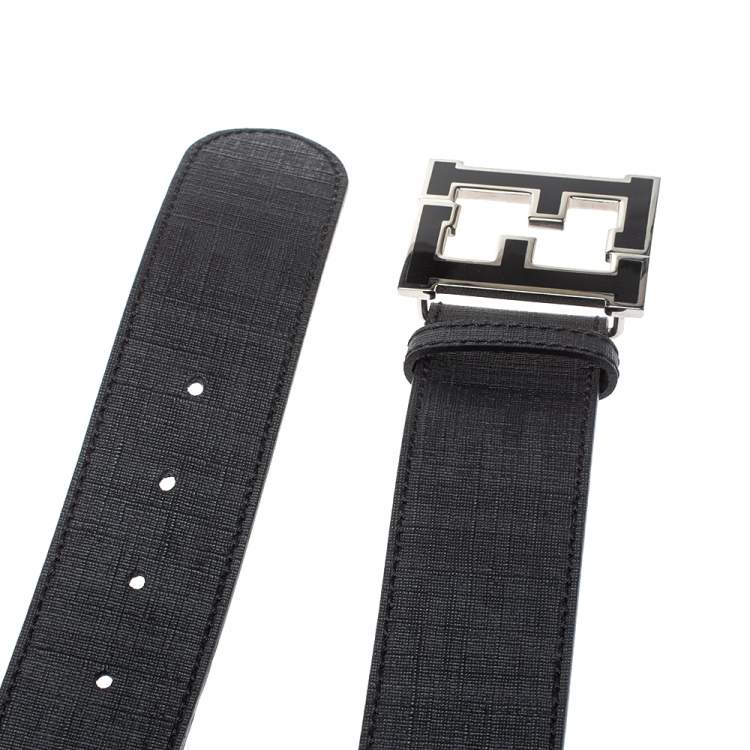 Pre Owned Fendi Black Zucca Canvas FF Buckle Belt Size 85