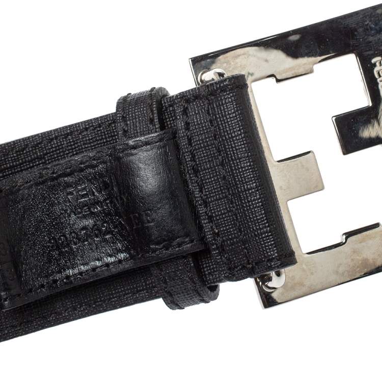 Pre Owned Fendi Black Zucca Canvas FF Buckle Belt Size 85