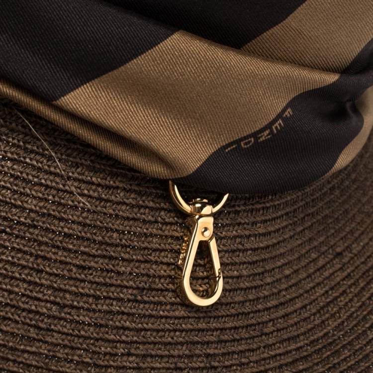 Pre Owned Fendi Brown Paper Fibre Foldable Silk-Scarf Hat