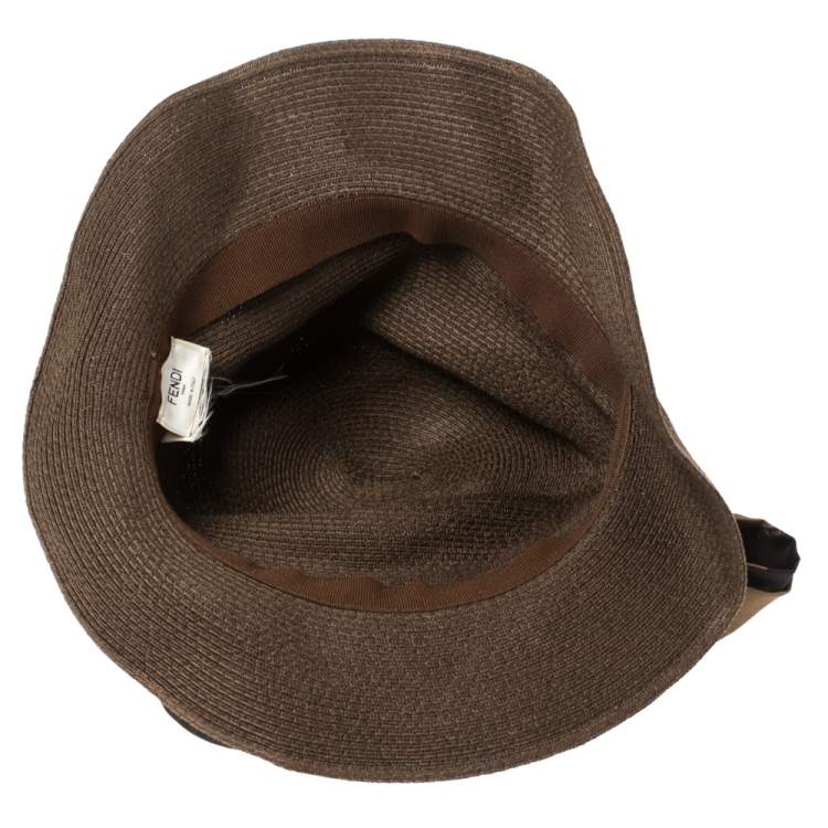 Pre Owned Fendi Brown Paper Fibre Foldable Silk-Scarf Hat