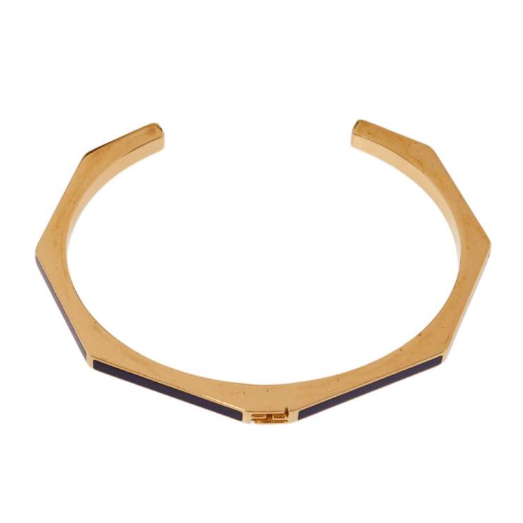 Pre Owned Fendi Purple Gold Tone Open Cuff Bracelet S