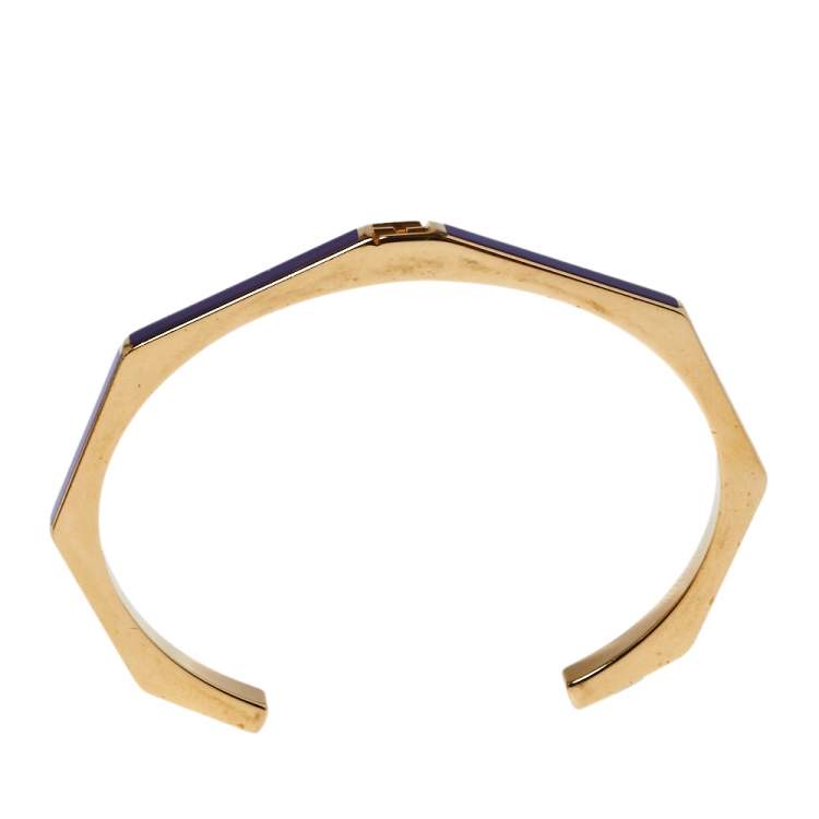 Pre Owned Fendi Purple Gold Tone Open Cuff Bracelet S