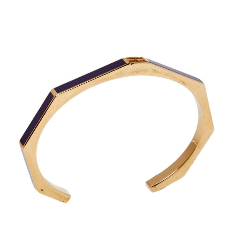 Pre Owned Fendi Purple Gold Tone Open Cuff Bracelet S