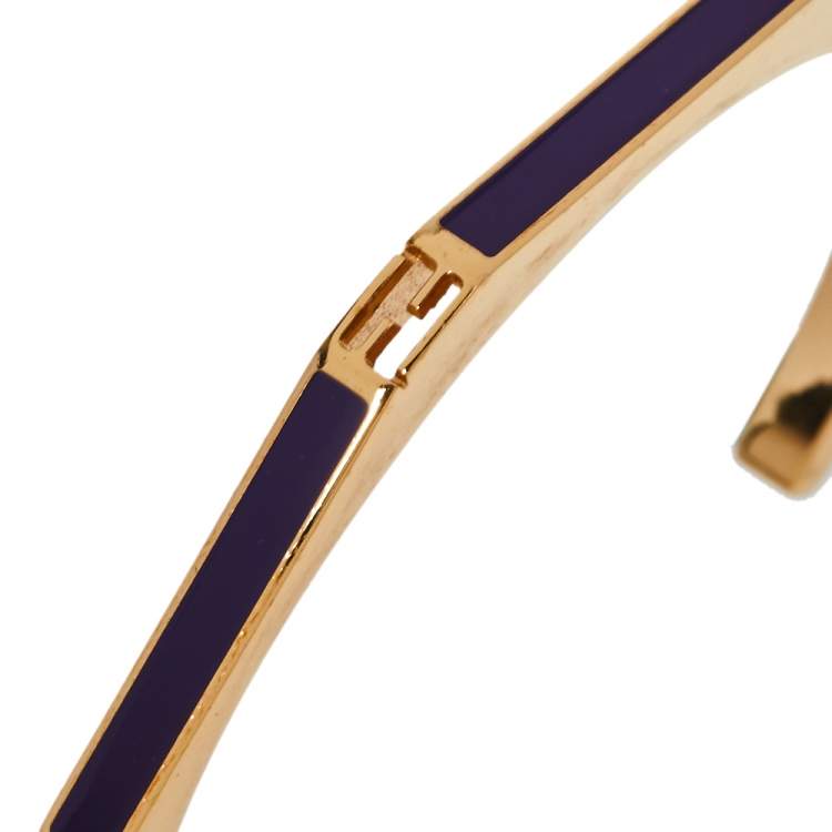 Pre Owned Fendi Purple Gold Tone Open Cuff Bracelet S