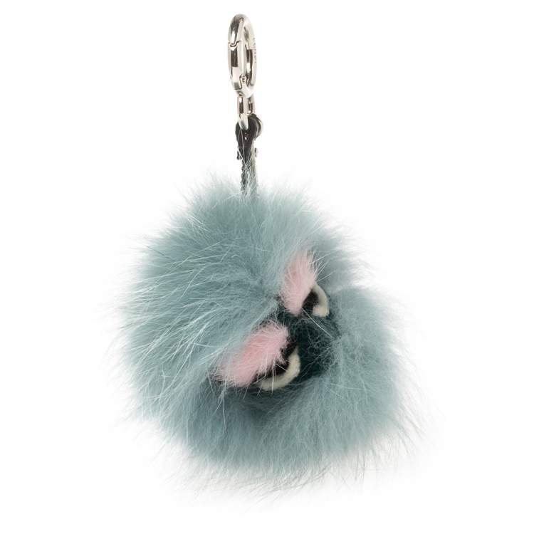 Pre Owned Fendi Blue Fox Fur Lagoon Bug Bag Charm