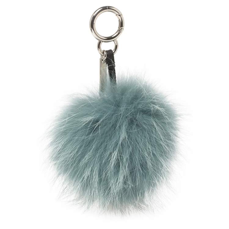 Pre Owned Fendi Blue Fox Fur Lagoon Bug Bag Charm