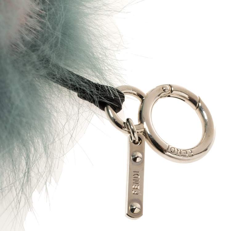 Pre Owned Fendi Blue Fox Fur Lagoon Bug Bag Charm